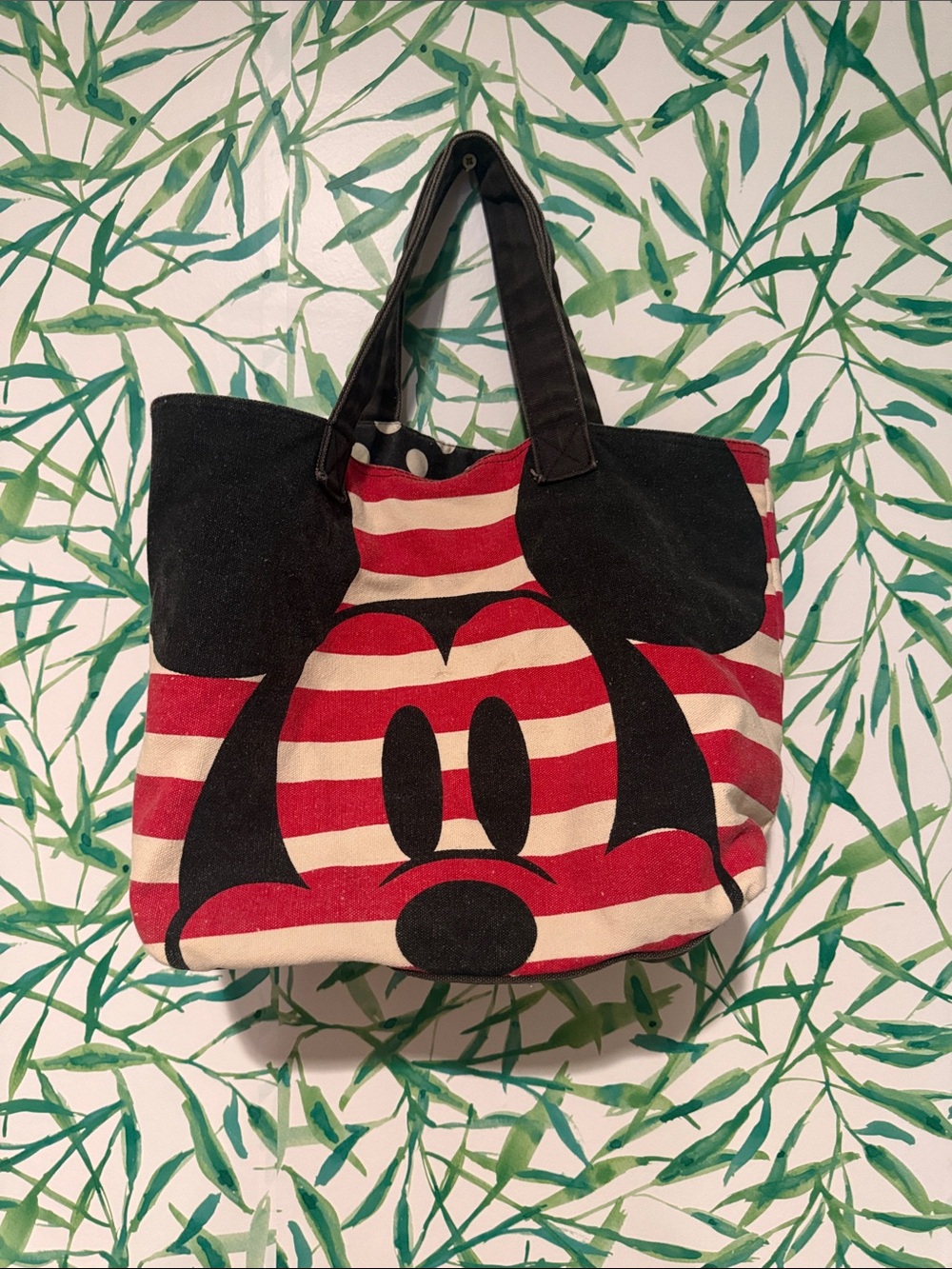 Striped Character Canvas Tote Bag in Red, Black, and Cream